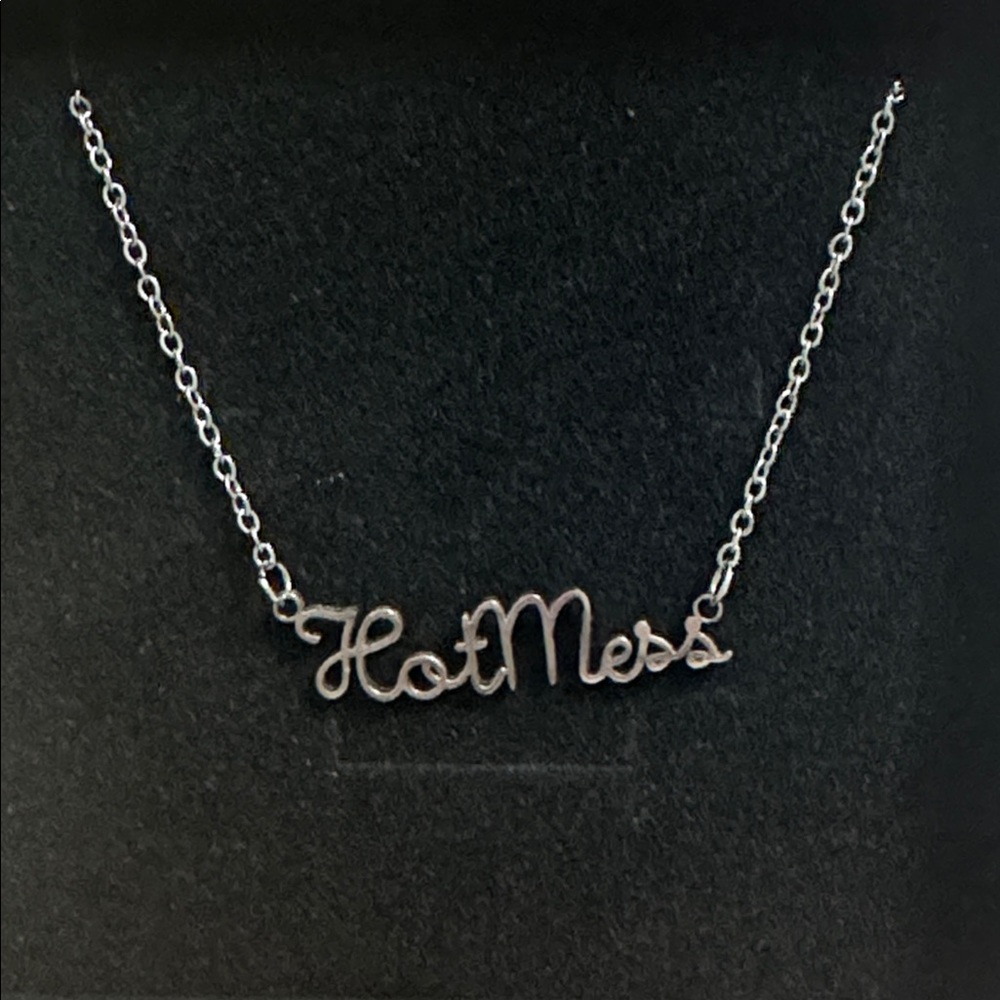 Snarky “Hot Mess” Stainless Steel Pendant Necklace Adjustable Chain